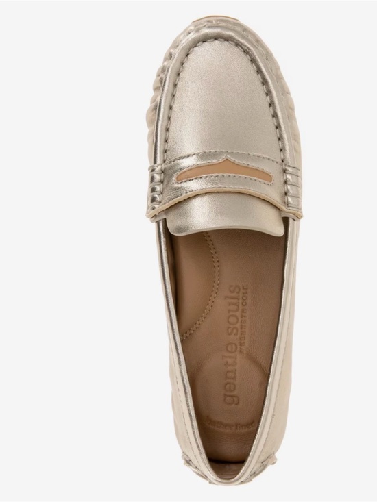 gentle souls Shoes - Gentle Souls Metallic Gold Penny Loafer — Soft Leather Slip-On